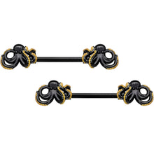 Load image into Gallery viewer, 14G 9/16 Black Understated Octopus Barbell Nipple Ring Set
