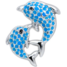 Load image into Gallery viewer, 16G 5/16 Black Gem Blue Leaping Dolphins Labret Monroe Tragus
