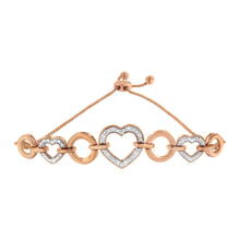 Load image into Gallery viewer, 10K Rose Gold over .925 Sterling Silver 1/10 Cttw Round-Cut Diamond Heart Link Adjustable Bolo Bracelet (H-I Color, I2-I3 Clarity) - 6"-9" Adjustable
