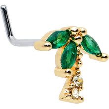 Load image into Gallery viewer, 20G 7mm Clear Green Gem Gold Tone Palm Tree L Shape Nose Ring
