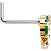 Load image into Gallery viewer, 20G 7mm Clear Green Gem Gold Tone Palm Tree L Shape Nose Ring
