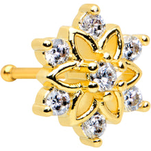 Load image into Gallery viewer, 20G 1/4 Clear Gem Gold Tone Flower Snowflake Christmas Nose Bone

