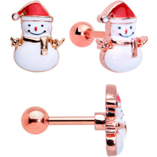 Load image into Gallery viewer, 16G 1/4 Red Gem Rose Gold Tone Snowman Christmas Tragus Set of 3
