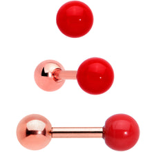Load image into Gallery viewer, 16G 1/4 Red Gem Rose Gold Tone Snowman Christmas Tragus Set of 3
