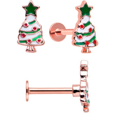 Load image into Gallery viewer, 16G 5/16 Red Gem Rose Gold Tone Snowman Christmas Labret Set of 3
