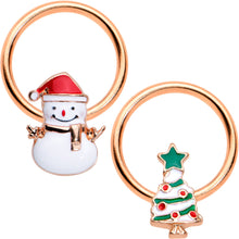 Load image into Gallery viewer, 16G 3/8 Rose Gold Tone Snowman Christmas BCR Horseshoe Set of 4

