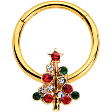Load image into Gallery viewer, 16G 3/8 Dazzline Gem Gold Tone Christmas Tree Hinged Segment Ring
