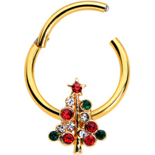 Load image into Gallery viewer, 16G 3/8 Dazzline Gem Gold Tone Christmas Tree Hinged Segment Ring
