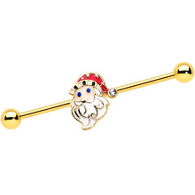Load image into Gallery viewer, 14G Gold Tone Blue Eyed Santa Christmas Industrial Barbell 38mm
