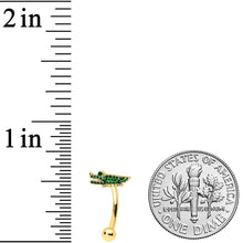 Load image into Gallery viewer, 16G 5/16 Green Gem Gold Tone Hungry Alligator Curved Eyebrow Ring
