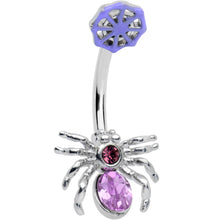 Load image into Gallery viewer, Purple Gem Black Witch Spider Spiral Halloween Belly Ring Set of 3
