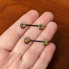Load image into Gallery viewer, 14G 9/16 Black Spiky Eyeball Halloween Barbell Nipple Ring Set
