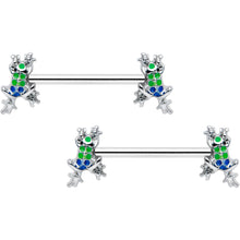 Load image into Gallery viewer, 14G 9/16 Clear Gem Polka Dot Frog Barbell Nipple Ring Set
