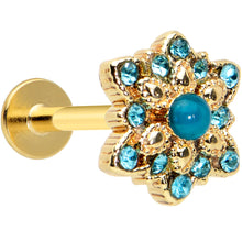 Load image into Gallery viewer, 16G 5/16 Aqua Gem Gold Tone Snowflake Christmas Labret Tragus
