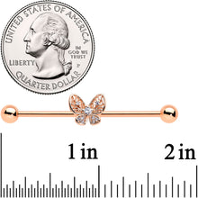 Load image into Gallery viewer, 14G Clear Rose Gold Tone Airy Butterfly Industrial Barbell 38mm
