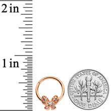 Load image into Gallery viewer, 16G 3/8 Clear Gem Rose Gold Hue Airy Butterfly Hinged Segment Ring
