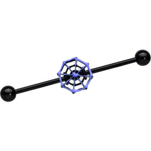 Load image into Gallery viewer, 14G Black Purple Spider Web Halloween Industrial Barbell 38mm
