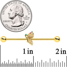 Load image into Gallery viewer, 14G Gold Tone Colorful Hearts Butterfly Industrial Barbell 38mm

