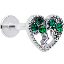 Load image into Gallery viewer, 16G 5/16 Green Gem Heart Tree Valentine Labret Monroe Tragus
