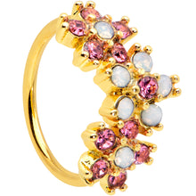 Load image into Gallery viewer, 20G 5/16 White Faux Opal Gold Tone Flowers Nose Hoop

