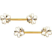 Load image into Gallery viewer, 14G 9/16 Clear Gem Gold Tone Feeding Bee Barbell Nipple Ring Set
