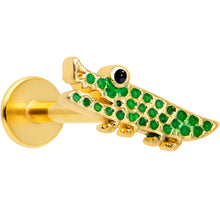 Load image into Gallery viewer, 16G 5/16 Gold Tone Green Hungry Alligator Labret Monroe Tragus
