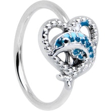 Load image into Gallery viewer, 20G 5/16 Textured Blue Dolphin Heart Nose Hoop
