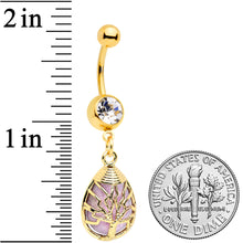 Load image into Gallery viewer, Purple Amethyst Gold Tone Drop Tree Dangle Belly Ring
