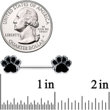 Load image into Gallery viewer, 14G 9/16 Textured Black Paw Print Barbell Nipple Ring Set
