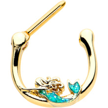 Load image into Gallery viewer, 16G 5/16 Green Faux Opal Gold Hue Curvy Mermaid Cartilage Clicker
