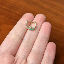 Load image into Gallery viewer, 16G 5/16 Green Faux Opal Gold Hue Curvy Mermaid Cartilage Clicker
