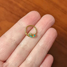 Load image into Gallery viewer, 16G 3/8 Green Faux Opal Gold Hue Mermaid Hinged Segment Ring
