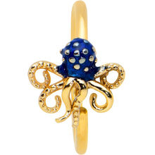 Load image into Gallery viewer, 20G 5/16 Gold Tone Textured Blue Octopus Nose Hoop
