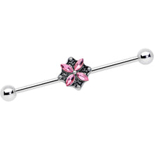 Load image into Gallery viewer, 14G Pink Gem Rhombus Flower Industrial Barbell 38mm
