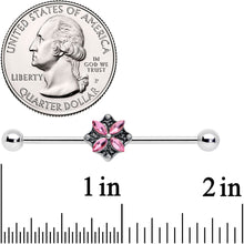 Load image into Gallery viewer, 14G Pink Gem Rhombus Flower Industrial Barbell 38mm
