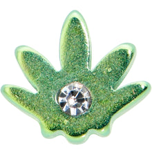 Load image into Gallery viewer, 20G 1/4 Clear CZ Gem Green Simple Pot Leaf L Shape Nose Ring
