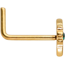 Load image into Gallery viewer, 20G 1/4 Green CZ Gem Gold Tone Simple Pot Leaf L Shape Nose Ring
