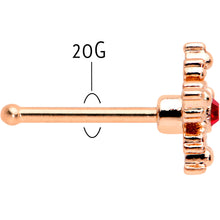 Load image into Gallery viewer, 20G 1/4 Red Gem Rose Gold Tone Textured Snowflake Nose Bone
