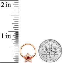 Load image into Gallery viewer, 16G 3/8 Red Gem Rosy Hue Texture Snowflake Hinged Segment Ring
