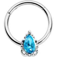 Load image into Gallery viewer, 16G 3/8 Clear Blue Gem Oval Art Deco Hinged Segment Ring
