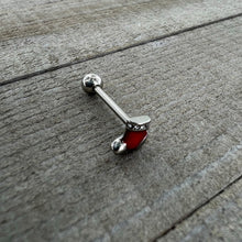 Load image into Gallery viewer, Clear CZ Gem Festive Red Stocking Christmas Barbell Tongue Ring
