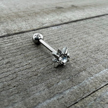Load image into Gallery viewer, Clear CZ Gem Evening Star Barbell Tongue Ring
