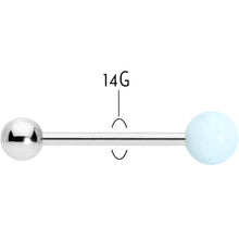 Load image into Gallery viewer, Light Blue Synthetic Aquamarine Barbell Tongue Ring
