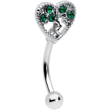 Load image into Gallery viewer, 16G 5/16 Green Gem Heart Tree Valentine Curved Eyebrow Ring
