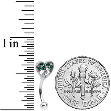 Load image into Gallery viewer, 16G 5/16 Green Gem Heart Tree Valentine Curved Eyebrow Ring
