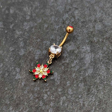 Load image into Gallery viewer, Aurora Red Green Gem Gold Tone Christmas Star Holiday Dangle Belly Ring

