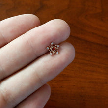 Load image into Gallery viewer, 16G 1/4 Red Gem Rose Gold Tone Texture Snowflake Labret Tragus

