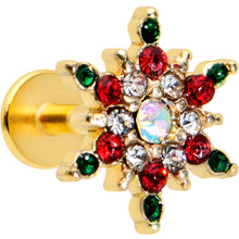 Load image into Gallery viewer, 16G 1/4 Red Aurora Gem Gold Tone Christmas Star Labret Tragus
