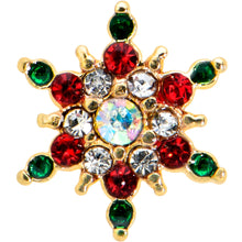 Load image into Gallery viewer, 16G 1/4 Red Aurora Gem Gold Tone Christmas Star Labret Tragus
