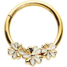Load image into Gallery viewer, 16G 3/8 Gold Tone White Texture Daisy Flower Hinged Segment Ring
